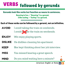 These words always end in ing. American English At State Do You Enjoy Learning About Gerunds A Gerund Looks Like A Verb But Functions As A Noun In This Sentence Learning Is Fun The Word Learning Is