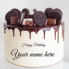 Write Name On Oreo Biscuit Decorated Chocolate Cake Oreo Biscuits Happy Birthday Chocolate Cake Chocolate Cake With Name