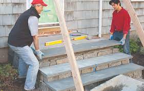 Install stair treads on any smooth dry interior step provided the shape of the step conforms to the underneath contour of the stair tread; How To Clad Concrete Steps In Stone This Old House