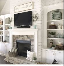 Built Ins With Fireplace And Shiplap Farm House Living Room Home Fireplace Fireplace Makeover