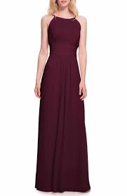 Levkoff Low Back Pleated Chiffon Gown Plum Bridesmaid Dresses Purple Evening Gowns Gowns