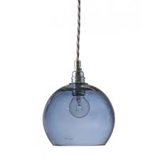 Easy fit ceiling light pendant shade copper wire ball basket design led bulbs. Blue Blown Glass Ceiling Pendant Silver Cable Designer Lighting Uk
