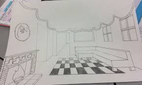 Start by tracing the basic room shape. One Point Perspective Room