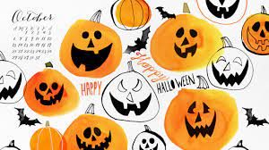 Margaret Berg Halloween Watercolor Pumpkins Desktop Calendar Download October 2013 Courtesy O Cute Laptop Wallpaper Holiday Illustrations Watercolor Pumpkins