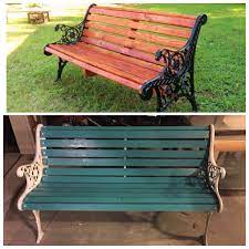 Cast Iron Bench Redone New Boards Even Lots Of Help From Friends On This One Lol Cast Iron Bench Park Bench Ideas Diy Bench Outdoor