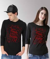 duo couple typography men women round neck black red t shirt