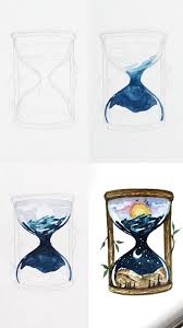 A Mini Tutorial Of A Watercolor Hourglass Illustration With Step By Step Process Photos Tutorial Sketchbook Drawin Art Tutorials Watercolour Tutorials Art