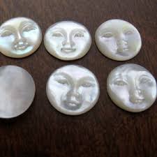Antiqued 30mm Hand Carved Sun Face and Waxing Moon Cabochon With OPEN Eyes,  Face Cabochon, Embellishment B4370
