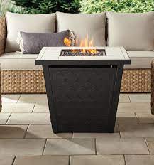 Similar to a campfire or bonfire, these large bowls can hold an open flame or be covered with mesh to keep sparks from flying. Better Homes Gardens River Oaks 30 Square Lp Gas Ceramic Tile Fire Pit Table Walmart Com Walmart Com