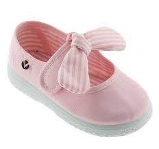 Victoria Shoes Girls Canvas Mary Janes Striped Bow Rosa Light Pink