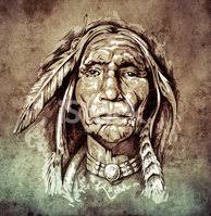 Esboco Da Tatuagem Retrato De Cabeca De Indio Americano Ilustracao