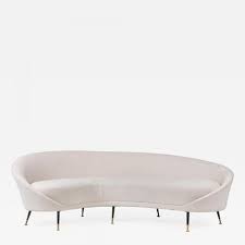 Classic Italian Mid Century Modern Style Curved Sofa With Splayed Brass Legs Modern queen/king tufted sleeper sofa gray daybed fabric upholstery convertible sofa bed in modern 90 light gray velvet curved sofa armless sofa gold metal pillow included. classic italian mid century modern style curved sofa with splayed brass legs