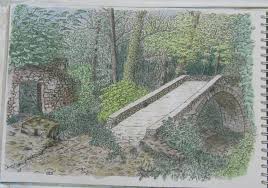 Pont Genois Et Ruine Dans La Foret En Corse Dessin Au Feutre Fin 0 05 Ce Qui Donne Un Trait De 0 2 Mm Puis Couleurs A L Aquarelle Pont Dessin Au Feutre Foret
