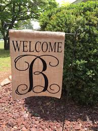 Burlap Welcome Monogrammed Garden Flag Personalized Garden Flag Monogram Garden Flag Burlap Garden Flags Monogram Outdoor Flag