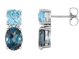 Multi Colored Blue Topaz Gemstone Earrings In 14k White Gold Topaz Stud Earrings Blue Topaz Diamond Topaz Studs