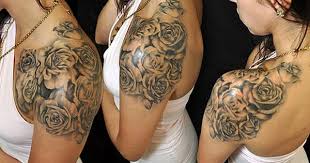 Are there breast tattoos for men or women? Shoulder Roses Tattoo In Color Front Shoulder Tattoos Shoulder Tattoos For Women Girl Shoulder Tattoos