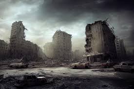 Una ciudad en ruinas postapocalíptica edificios destruidos vehículos  quemados y carreteras en ruinas | Foto Premium