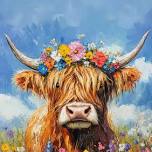 Paint Nite: Highland Cow in the Flower Field