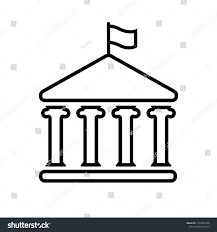 House With Columns And Flag Line Icon Building Of Government Embassy Official Institution Or Establishment With Flyi Line Icon Map Murals Stock Illustration