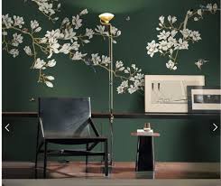 Wallpaper With Birds And Flowers For Walls Image 0 Dark Green Walls Wallpaper Living Room Home Decor