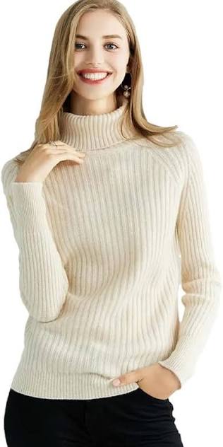 Amazon.com: Women's Autumn Winter Cashmere Sweater Knitted Sweaters 100% Merino Wool Turtleneck Long-Sleeve Pullover Jumper Beige S : Clothing, Shoes & Jewelry