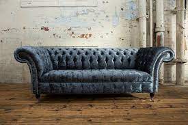 Unique British Handmade Blue Crushed Velvet 3 Seater Etsy Chesterfield Sofa Sofa Classic Chesterfield Sofa