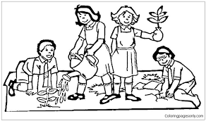 This coloring page displays the variety and beauty of america's most popular wildflowers. Children Of The World Do Planting Tree Coloring Pages Gardens Coloring Pages Coloring Pages For Kids And Adults