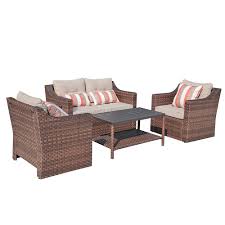Explore 19 listings for 4 piece rattan garden furniture set at best prices. Sunsitt 4 Piece Patio Conversation Set All Weather Woven Brown Wicker Furniture Beige Cushions Coffee Table W Aluminum Top Amazon In Garden Outdoors