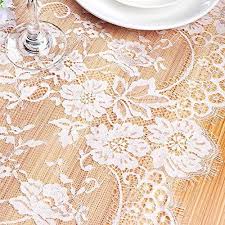 Ourwarm 24 X 118 Inch White Lace Table Runners Fringe Edge Floral Tablecloth Boho Wedding Decoration Lace Table Runner Wedding Rustic Boho Wedding Wedding Arch