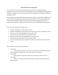 Social Contract Theory Assignment You Are A Colonist In America