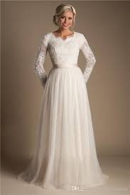 Discount Ivory A Line Beaded Lace Tulle Modest Wedding Dresses With Long Sleeves Scalloped Neck Buttons Up Back Full Sleeves Long Bridal Gowns Modest Wedding Dr Modest Wedding Dresses Wedding Dress