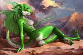 borsmenta breasts claws dragon female horn nude pinup pussy solo  wings 