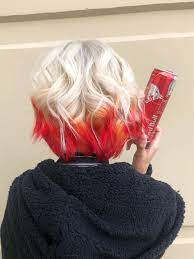 Platinum White Hair And Bright Red Ends Aesthetic Hair Hair White Hair