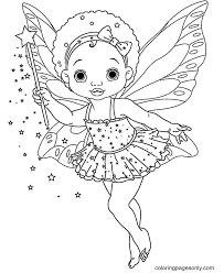 Illustration inspired by some fairy tales, with a house nearly hidden behind a flowers field. Little Fairy With A Magic Wand Coloring Pages Fairy Coloring Pages Coloring Pages For Kids And Adults
