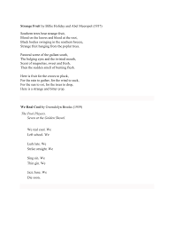 Southern trees bear strange fruit, blood on the leaves and blood at the root, black bodies swinging in the southern breeze, strange fruit hanging from the poplar trees. Strange Fruit Southern Trees Bear Strange Fruit