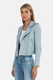 Iro Ashville Leather Jacket Summer Blue On Garmentory Blue Leather Jacket Outfit Womens Leather Jacket Outfit Jacket Outfit Women
