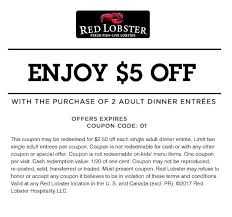 Enjoy 5 Off Red Lobster Coupons Red Lobster Free Printable Coupons