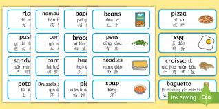 Permission is granted to copy, distribute. Food Word And Picture Cards English Mandarin Chinese Pinyin
