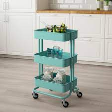 Rolling kitchen island for less, at your doorstep faster than ever! Raskog Trolley Turquoise 35x45x78 Cm Ikea