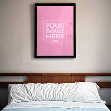 Download Mockup Generator Template Featuring A Portrait Canvas Frame Hanging On A Bedroom Wall Showcase Your Design For A Beautif Wall Mockup Poster Frame Canvas Frame