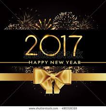 Happy New Year 2017 With Fireworks And Golden Ribbon Isolated On Black Background Text Design Gold Col Happy New Year Happy New Year Wishes New Year Greetings