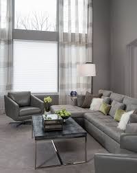 Monochromatic Gray Living Room Clean Lines With Pops Of Green Tendaggio Divano