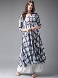 Buy Moda Rapido Women Navy Blue White Printed A Line Kurta