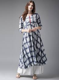 Buy Moda Rapido Women Navy Blue White Printed A Line Kurta