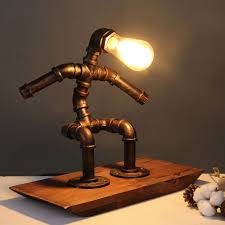 Lamppodesign Vintage Robot Desk Lamp Creative Skiing Table Light Steampunk Table Lamp Metal Desk Lamps Lamp Desk Lamp