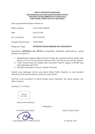 Melaksanakan magang selama 6 bulan dan mematuhi seluruh aturan yang berlaku di fhci, 2. Amirul Arifin Pakta Integritas Magang Fhci Ums