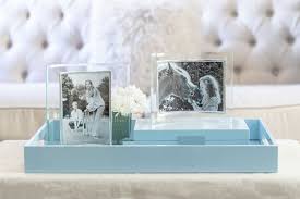 The ottoman's not the only place this decorative tray would blend in perfectly; Pale Denim Blue Large Lacquered Ottoman Tray Addison Ross Ltd Uk