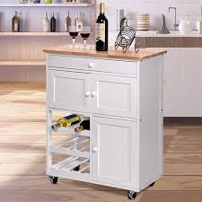 Gymax Modern Rolling Kitchen Cart Trolley Island Storage Cabinet W Drawer Wine Rack White Walmart Com Kitchen Cabinet Storage Kitchen Cart Modern Kitchen Storage
