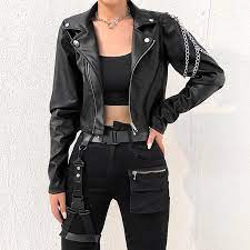 Gothic Faux Leather Crop Jacket With Chains Rock N Doll Edgy Outfits Leather Jacket Outfits Jacket Outfits
