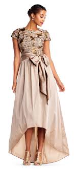 Adrianna Papell High Low Ball Gown With Short Sleeve Floral Jacquard Bodice High Low Ball Gown Groom Dress Mother Of Bride Outfits